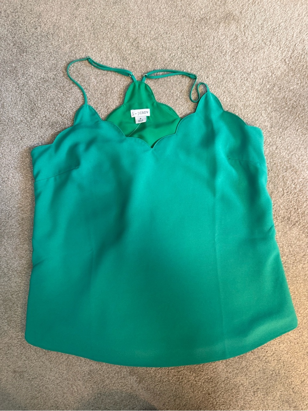 J. Crew Green Scallop-Edge Silk Camisole